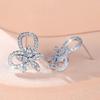 Cute Female White Zircon Silver Color Flower Stud Earrings Lovely Bridal Wedding Jewelry For Women