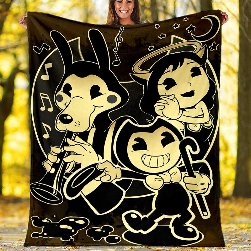 Bendy and the Ink Machine Theme Printed Blanket - Perfect for Couch, Bed, Travel & Outdoor Use | Machine Washable, Cozy & Durable.