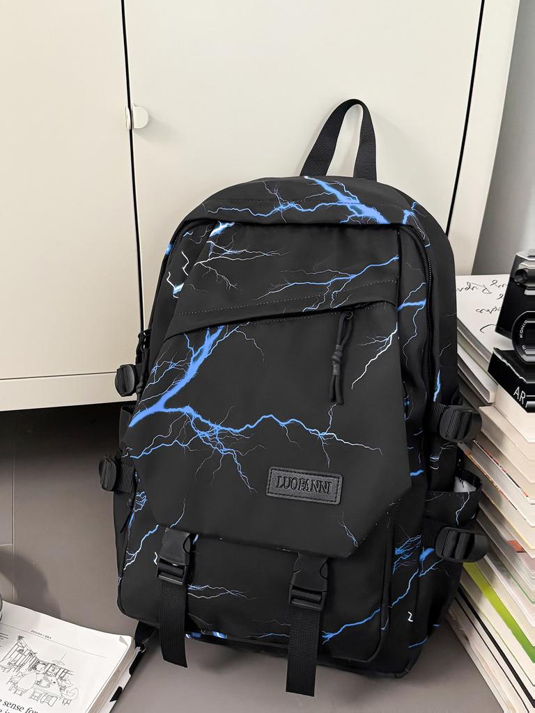 Schoolbag Korean Backpack Large Capacity Lightning Graffiti School Bag Male and Female Versatile Junior High School Student Burden Reduction Travel