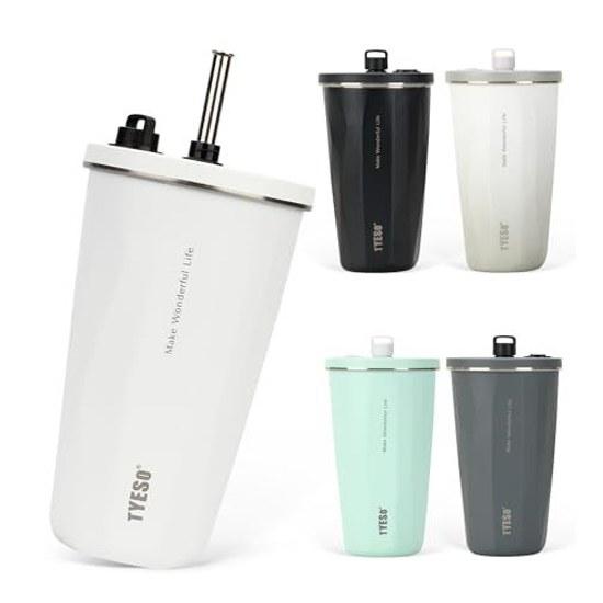 TYESO tumbler straw 600ml stainless steel lid vacuum insulated heat retention cold preservation outdoor convenient carrying direct drinking leak-proof