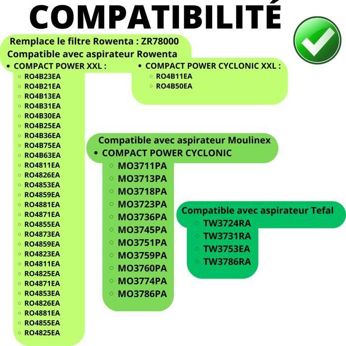 Replacement Filter ZR78000 [Lot 4] Compatible Rowenta Compact Power XXL/Power Cyclonic XXL/Moulinex Compact Power Cyclonic/Tefal