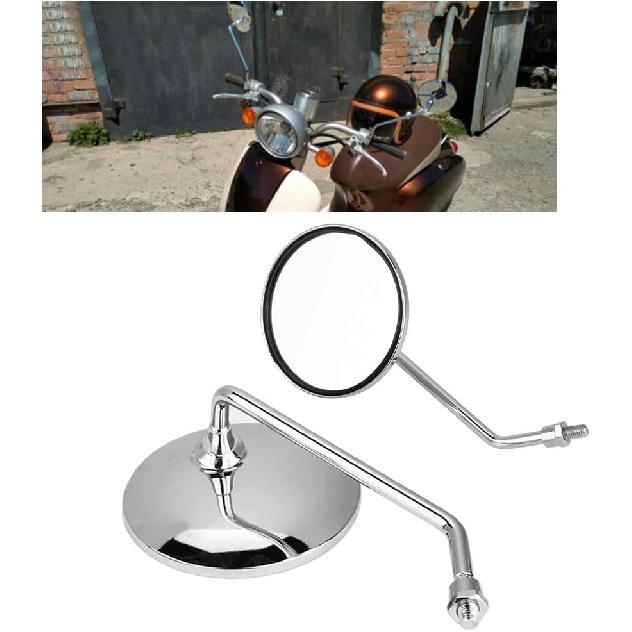 GOTOTOP Motorcycle Mirrors, 8mm Round Rear View Mirrors,Vintage Universal Fit Left Right Side Mirror for Cruiser Scooter ATV Dirt Bike