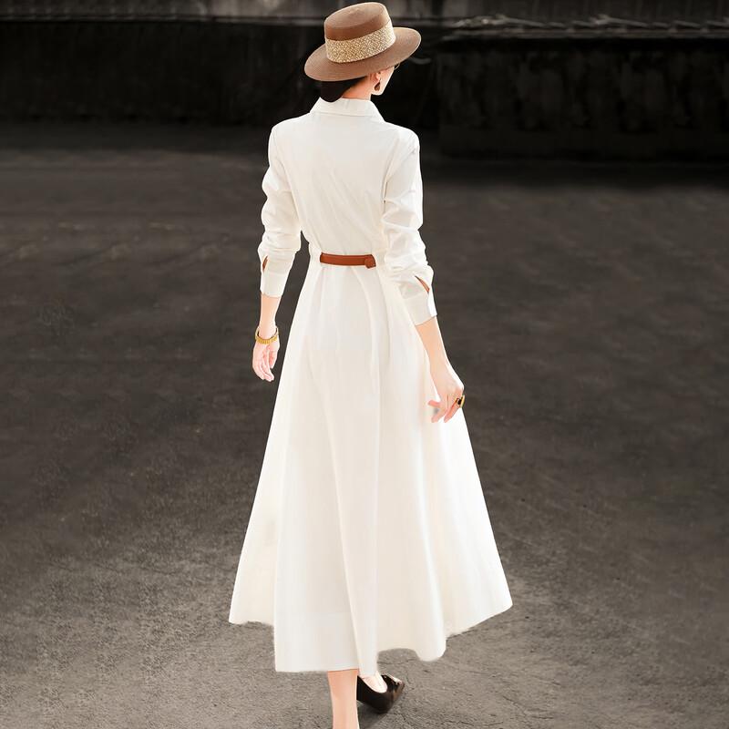Abito Chemisier Elegante da Donna a Maniche Lunghe Bianco