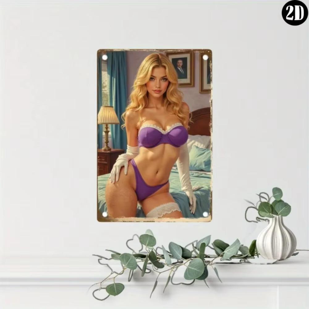 Vintage Metal Wall Art Bikini Beauty Retro Iron 2D Waterproof Decor 8x12 Inch