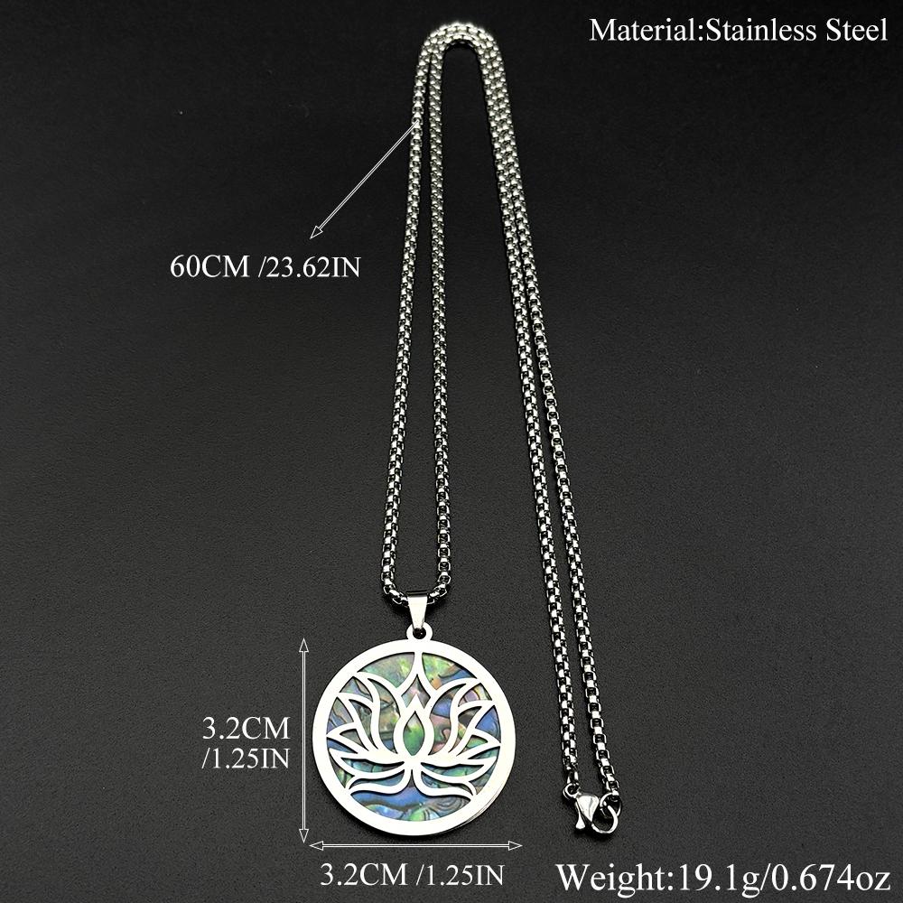 Yoga Lotusblume Imitation Abalone-Schale Edelstahl Anhänger Halskette Damen Herren Spirituelles Buddhistisches Symbol Kette Schmuck