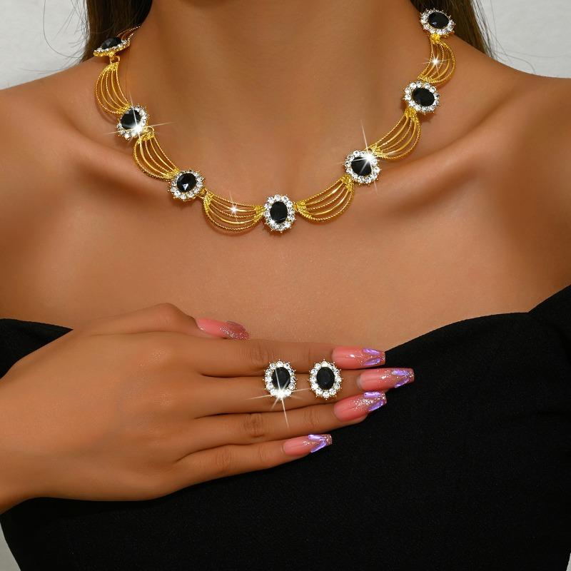 Vintage court style gold-plated alloy short necklace & earrings set for women