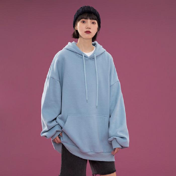 Plus Size Solid Color Korean Style Hooded Sweatshirt - Loose Mid-Length Pocket Jacket for Autumn/Winter