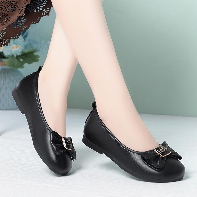 Soft-soled, Comfortable, Versatile Women s Loafers, Women s Bow Flat Shoes, Middle-aged and Elderly Shoes 35 чёрный