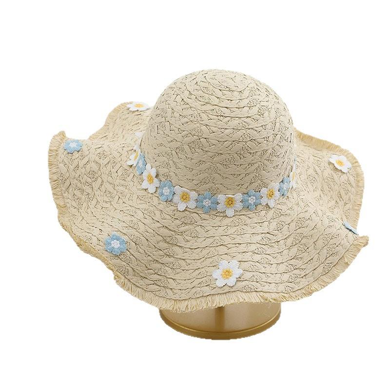 New Lafite straw hat flower hat women's summer vacation seaside big brim sun protection beach hat