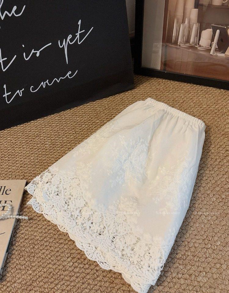 Korean High Waist Lace Mini Skirt - Women's Spring White Layered Design