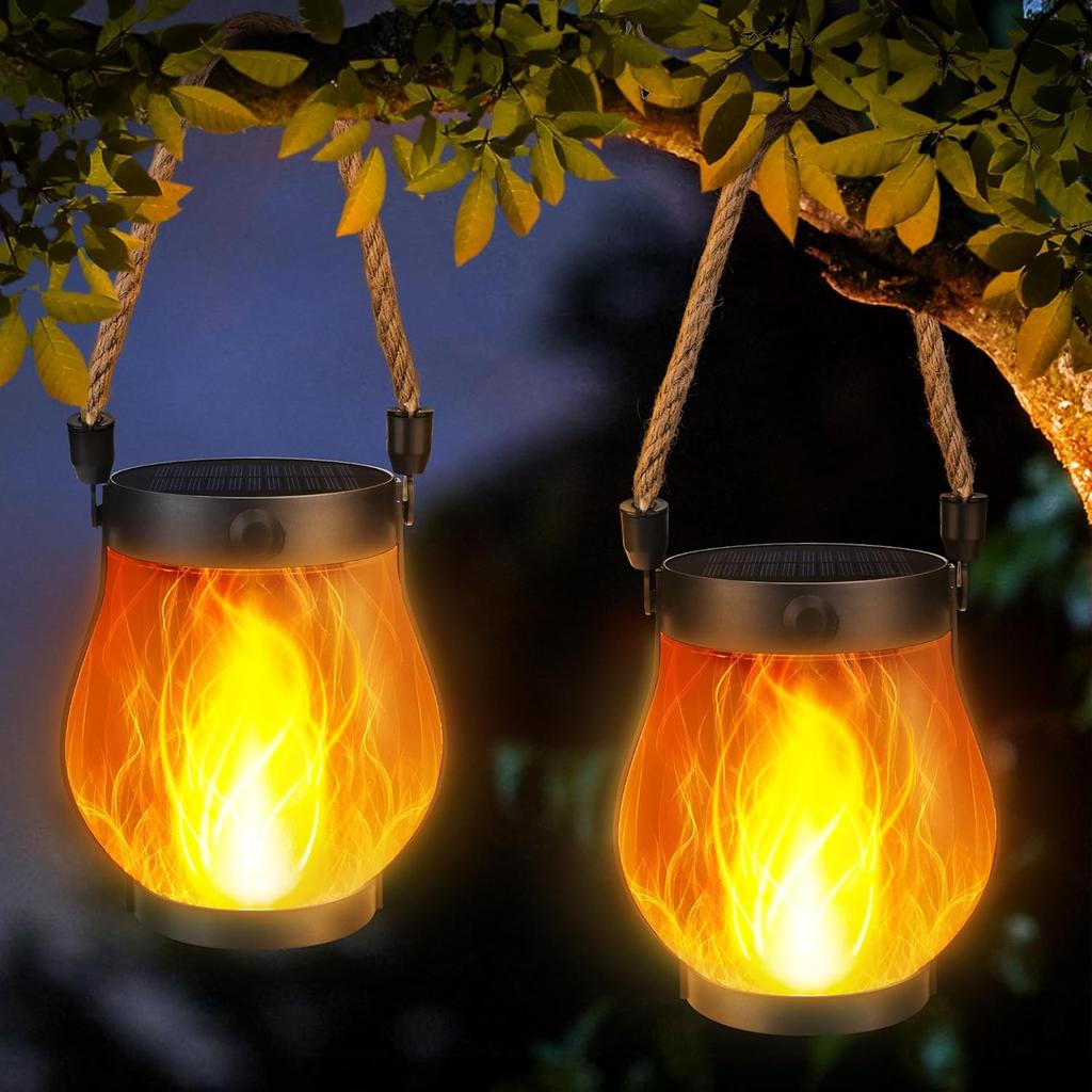 Solar Flame Light Flickering Flame Retro Lantern Outdoor Waterproof Garden Lamp USB & Solar Charging for Yard Patio Fence Decor