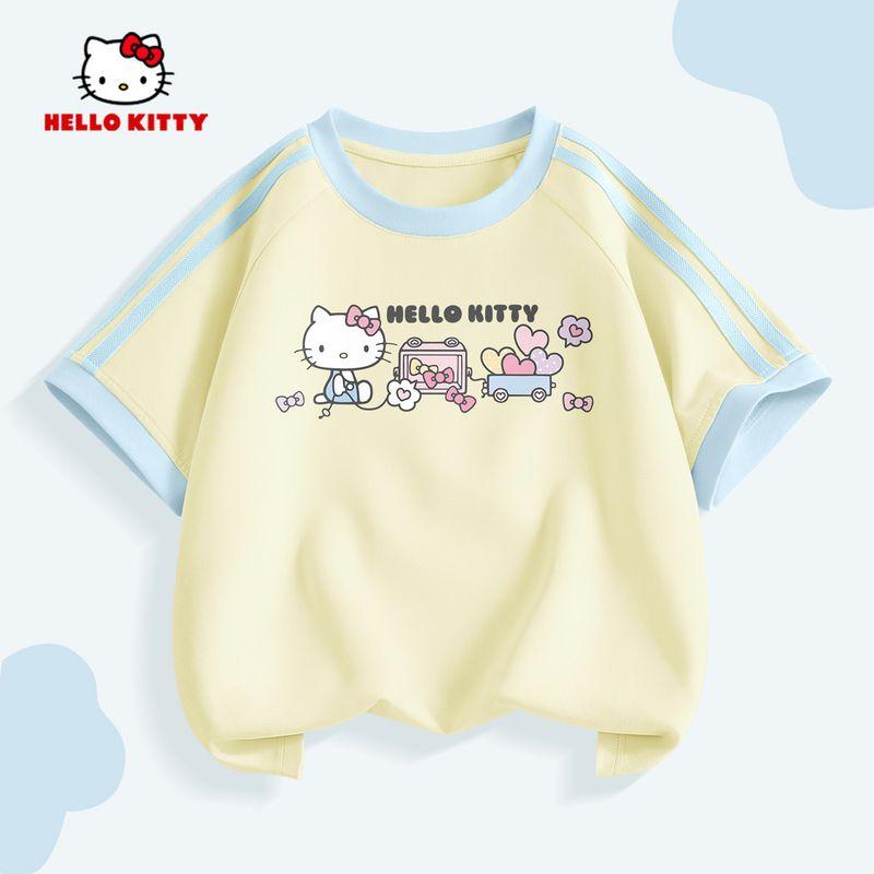 Hello Kitty Girls' Short-Sleeved T-Shirt Summer 2026 New Kidsren's Pink Bottoming Shirt Sweet Girl's Top