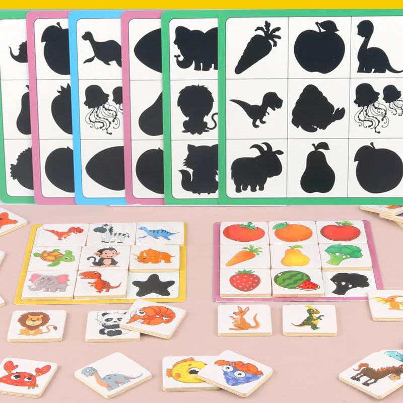 Montessori Shape Matching Plate Activity Find Shadow Matched Images Animal Fruit Blocks Puzzles Instructive Playthings Designed For Children Wooden