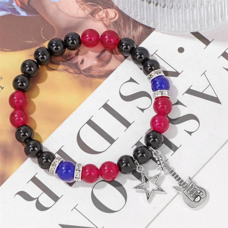 Magnetic Couple Matching Bracelets Best Friend Bracelet Guitar Star Charm Elastic Beaded Wristchain Birthday Jewelry