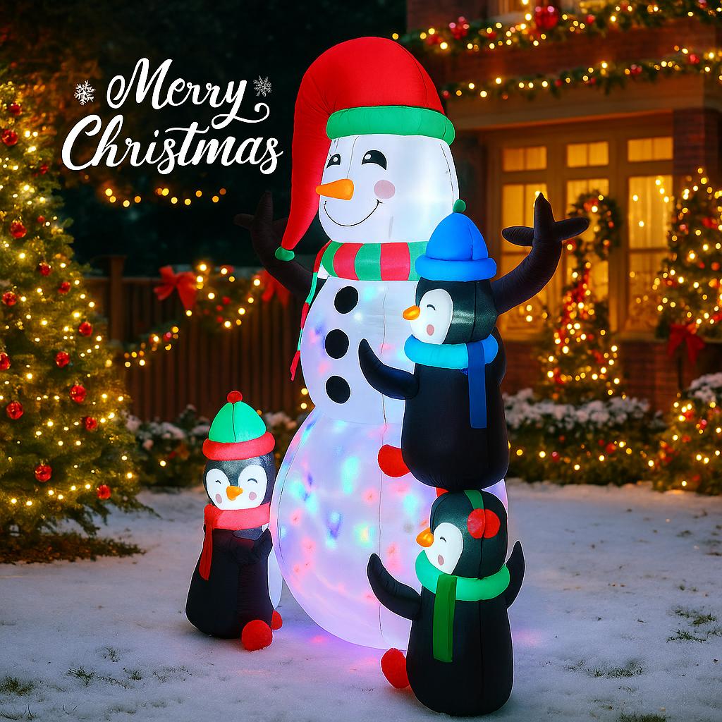 5.9FT Xmas Inflatable Yard Decor LED Snowman Penguin Set Christmas Home Decoration Ornament Toy Gift Xmas Supplies Holiday Decor