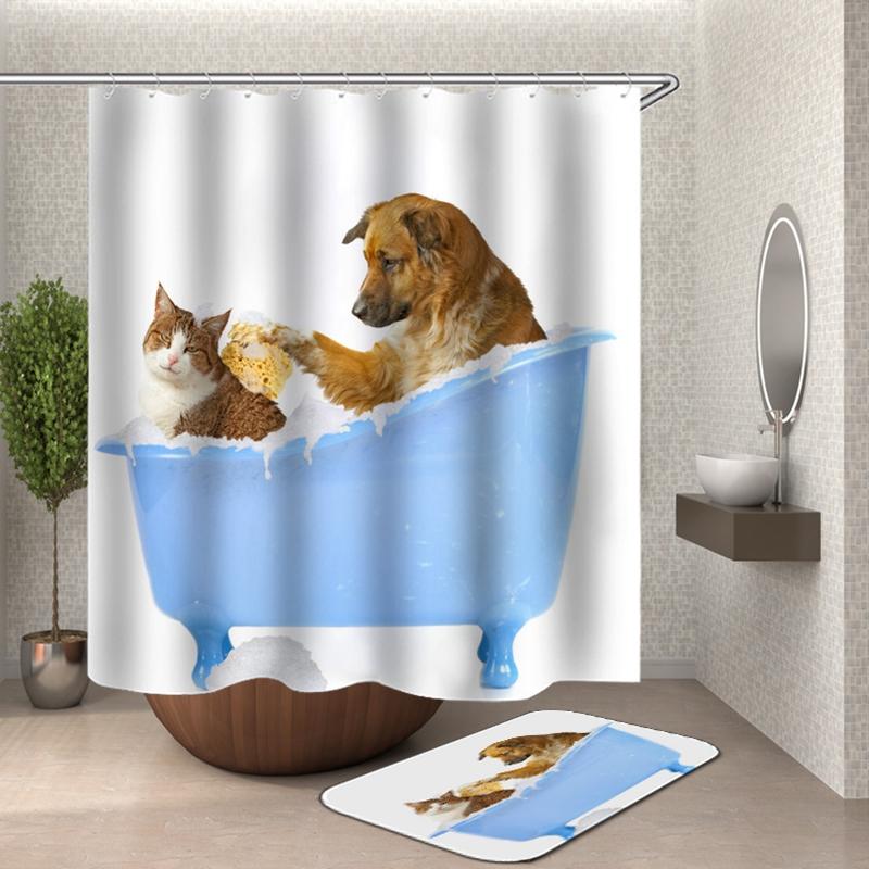 Sprchový závěs Cartoon Cat 3D koupelnové sprchové závěsy nepromokavý látkový sprchový závěs legrační sprchový závěs nebo podložka