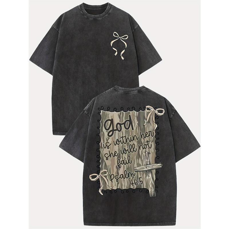 

Men s Vintage Psalm 46:5 Verse T-Shirt - Hebrew Scripture Camouflage Print, Washed Cotton Oversized , Loose Fit Round Neck for Seasons & Casual Wear S чёрный