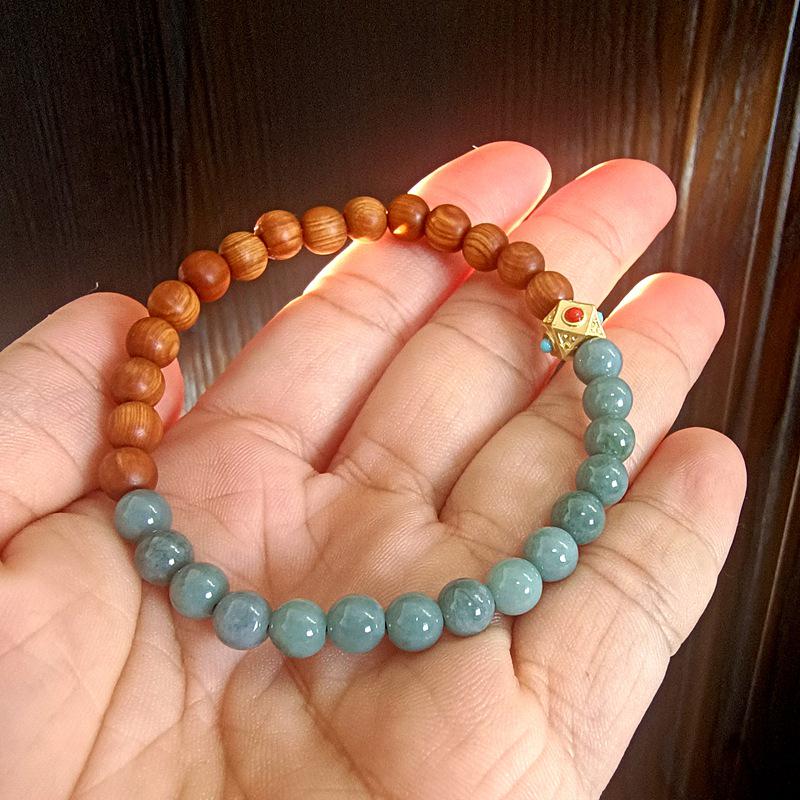 Original Blue Jade & Cliff Cypress Bead Bracelet, 5.8mm Jade Bracelet