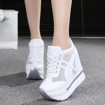 Fashion Women Platform Sneakers 2025 Summer Breathable Mesh Shoes Women Wedges Heels Casual Shoes 11 CM Thick Sole Trainers White Shoes
