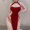 Retro Cheongsam Uniform High Slit Chinese Sexy Lace Qipao Lingerie Party Queen Erotic Costume Night Club Passion Wear Temptation