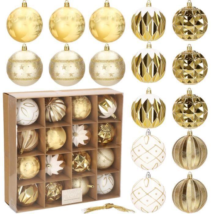 Boules De Sapin De Noël - SPRINGOS - 16 Pcs - Plastique - 8 Cm - Couleur or