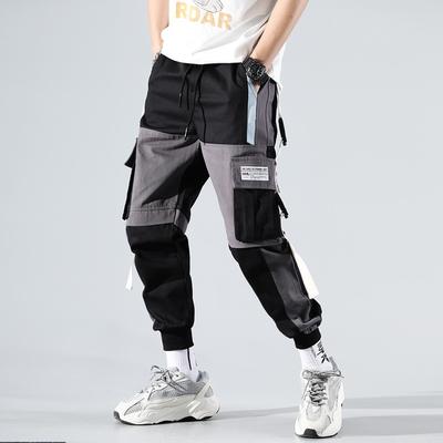 Pánské cargo kalhoty s více kapsami, hlubokým rozkrokem, dekorací přezkou, volného střihu, hip hopové kalhoty, streetwear, jarní volné dlouhé kalhoty pro muže