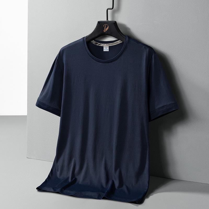 Men's Quick-Dry Ice Silk Mesh Crew Neck T-Shirt - Short Sleeve, Breathable, Solid Color, Summer Casual Wear