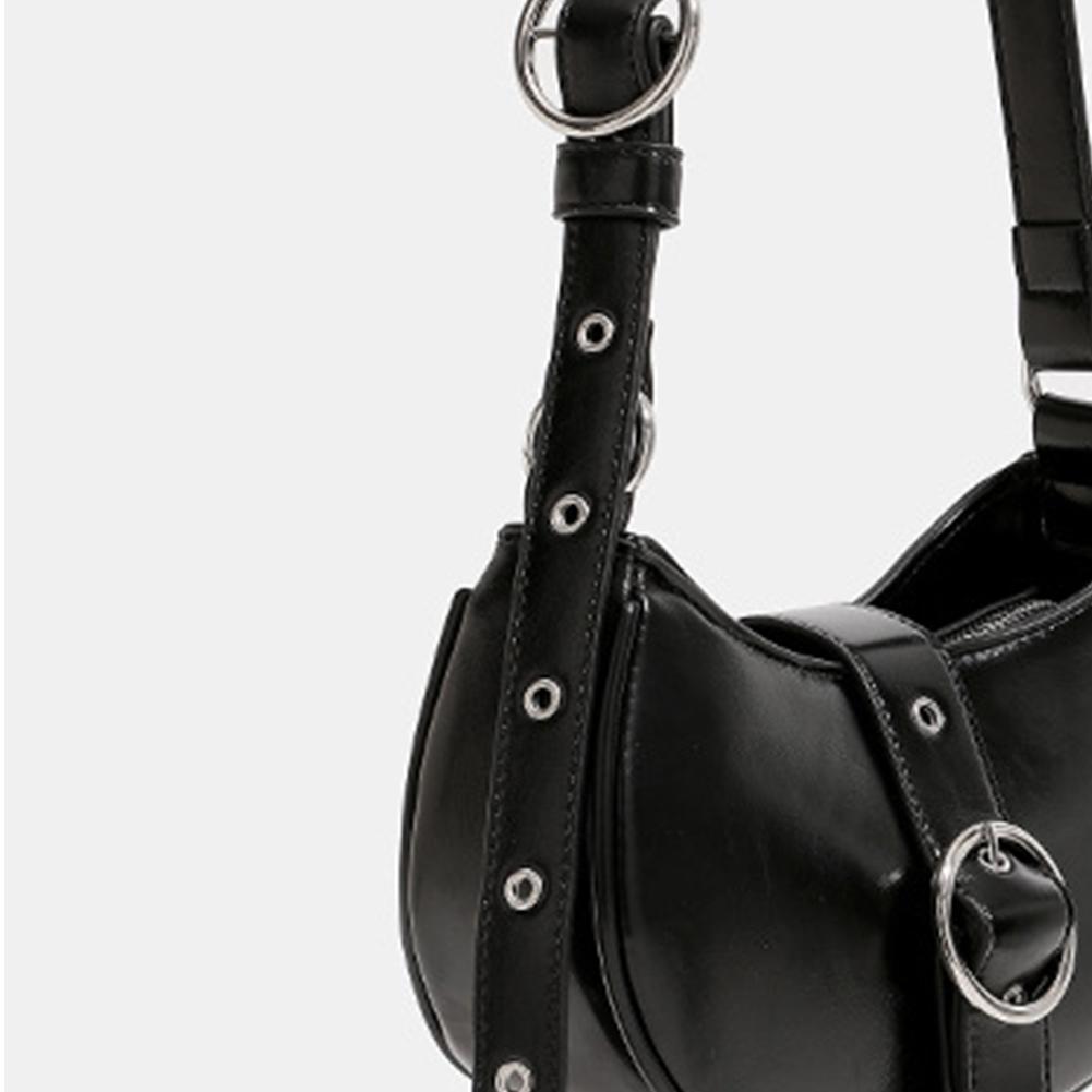 Women Y2K Underarm Bag Solid Color PU Leather Stylish Punk Armpit Bag Adjustable Strap Simple Shoulder Bag for Travel Vacation