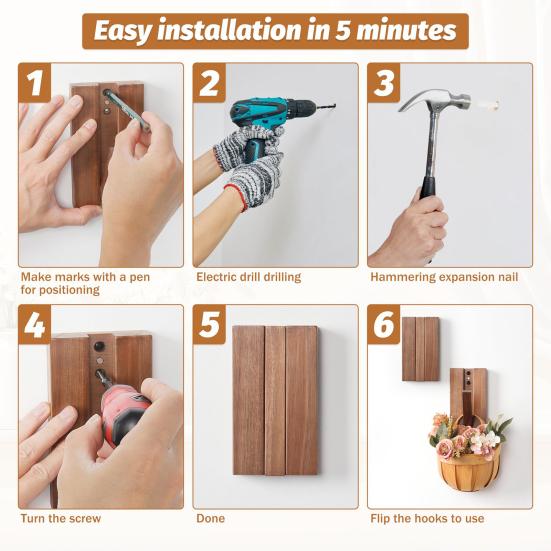 2Pcs Rustic Wall Hooks Foldable Wooden Coat Hooks Wall Mounted Heavy Duty Hangers Entryway Hooks for Hanging Bags Hats Towels