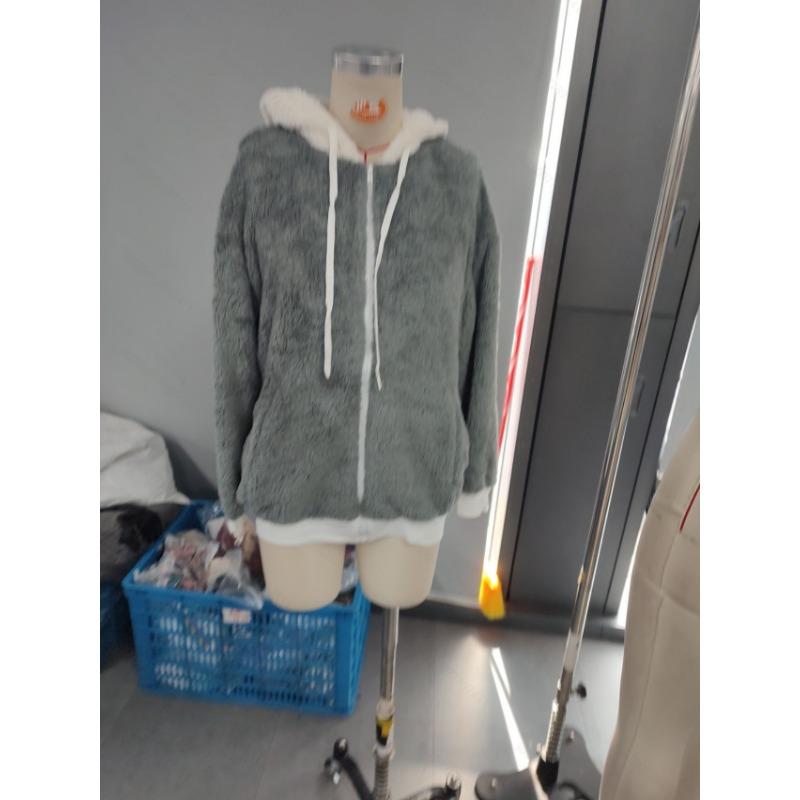 Women S Loose Plush Zip Up Hooded Coat For Autumn Winter