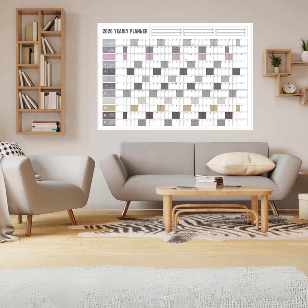 Yearly Wall Calendar 2026,Double Side Paper Full Year Wall Calendar One Page, 365 Day Calendar at One Glance, 23"X 33", Paper Folded,