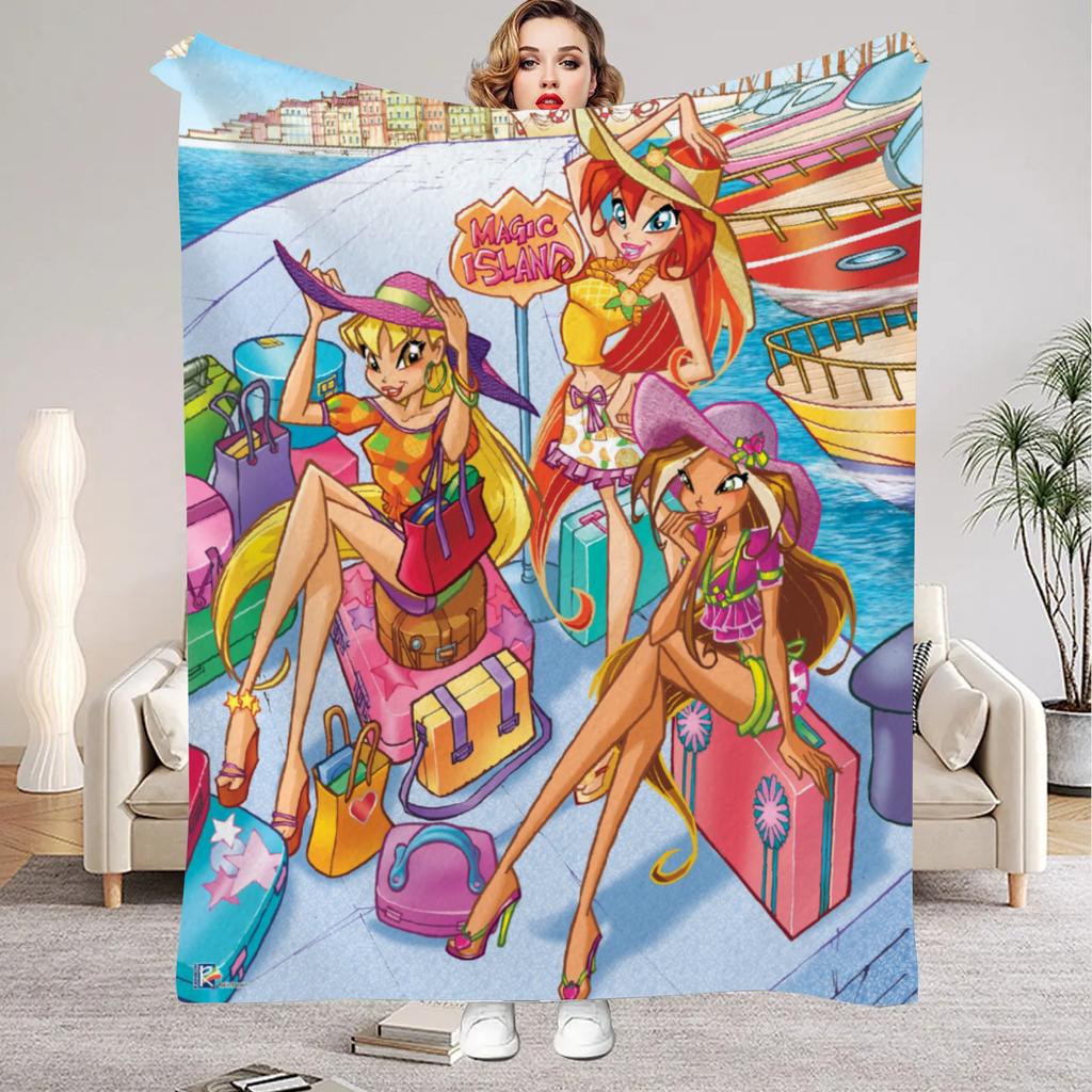 W-Winx C-Club Blanket Beauty Girl Print Flannel Blanket for Home Living Room Bedroom Decor New Year Christmas Gift for Kids