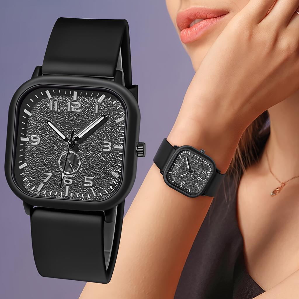 Square Watch Women's Silicone Tape Digital Disc Quartz Watch Men's and Women's College Style Student Watch