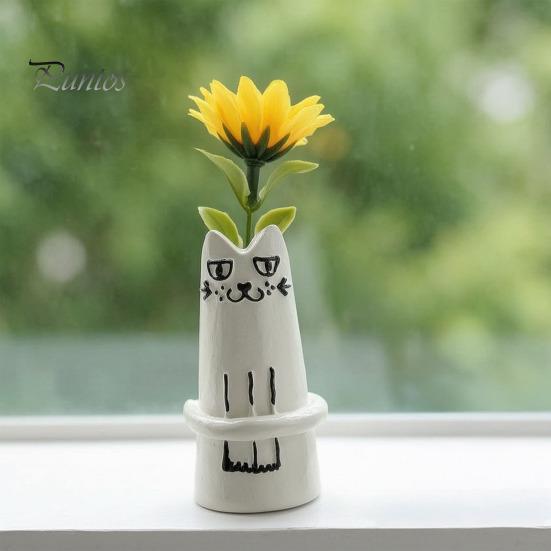 Small Fresh Cut Flower Vase Creative Cat Shaped Vase, Minimalist Cartoon Kitten Tabletop Planter for Dried Gifts Lovers Flowers, Mini Narrow