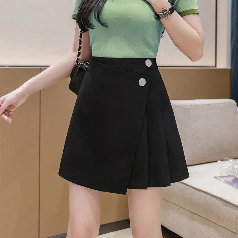 Fusta profesională în formă de A femei neagră talie înaltă subțire subțire simplă ocazional fustă neregulată cu tiv Office Lady stil preppy modă