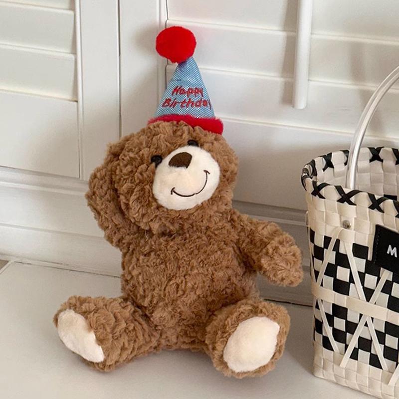 Birthday Teddy Bear Plush Toy Stuffed Animal Birthday Hat Cute Home Decor Children Boys Girls Birthday Gifts
