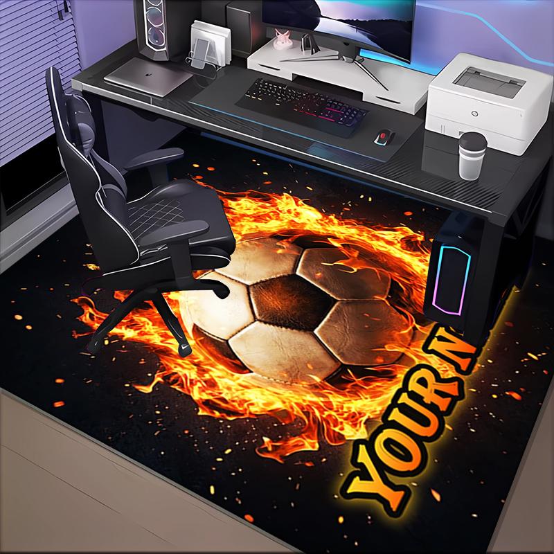 1PC Custom Name Soccer Crown" Theme Floor Mat Ideal for Living Room, Game Rooms, Office, Bedroom, Floor Mat Playful Design