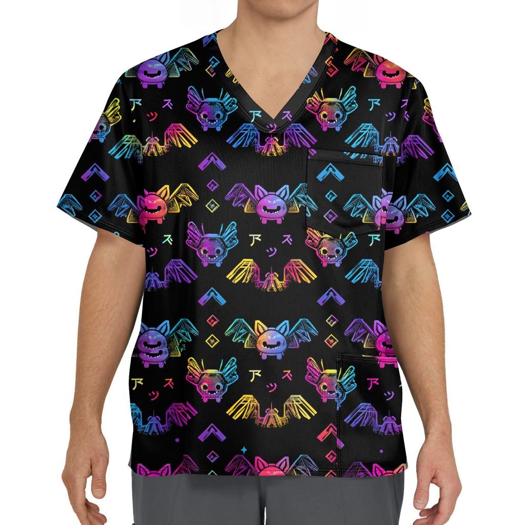 Men's Short Sleeve V-Neck Halloween Print Chest Pocket Care Top