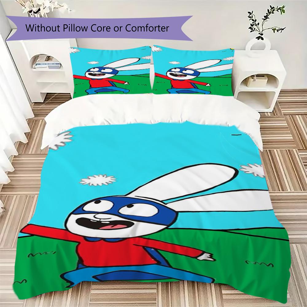 Ropa de cama con estampado de Simon el Conejo Juego de edredón Funda de edredón Funda de almohada Decoración del hogar Regalo de cumpleaños (1 * funda de edredón + 2 * fundas de almohada sin relleno)158