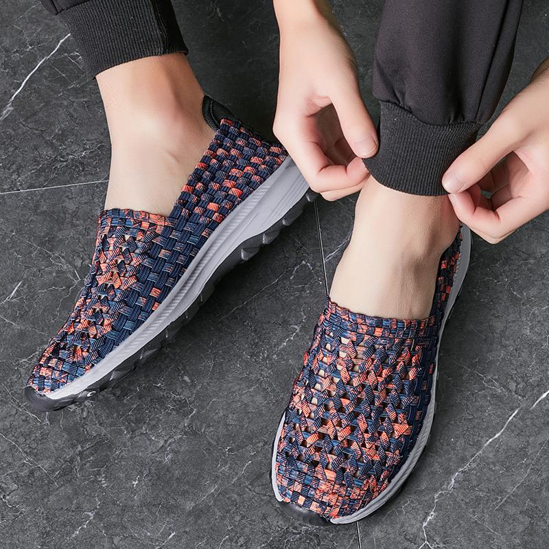 Men Camouflage Breathable Slip on Sneakers Men Summer Braid Beach Lazy Shoes Casual Weave Walking Flats