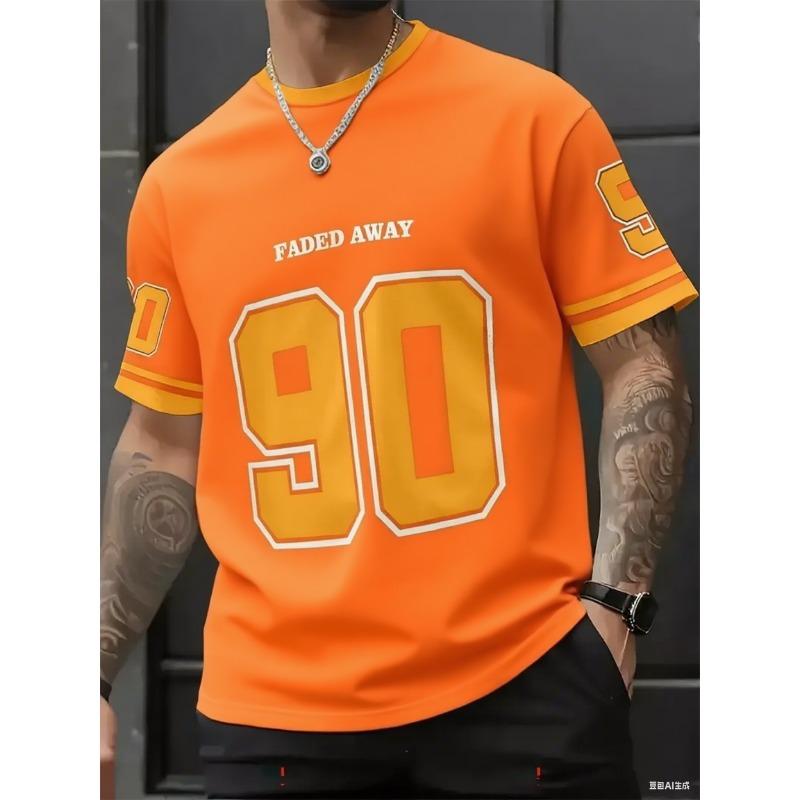 Men's Round Neck Short Sleeve Summer Patchwork Letter NO.90 Print Casual Tees Sports Football Jersey Y2k Women's T-shirt Tops