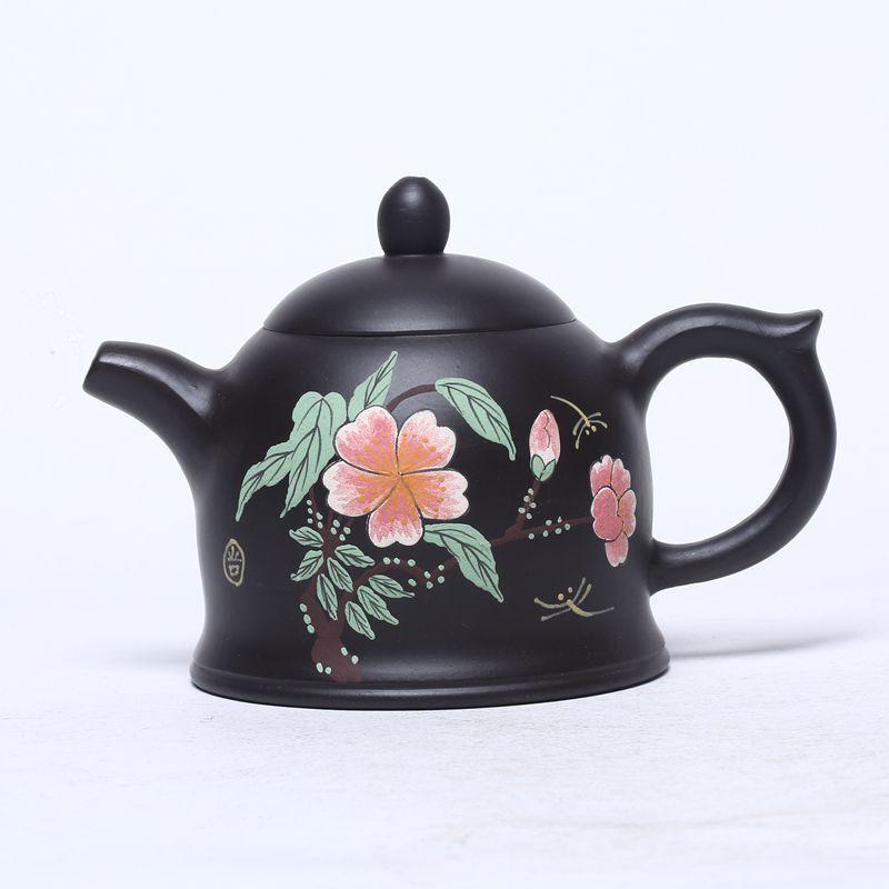 

190 мл эстетичные чайники из фиолетовой глины Исин, известные художники, ручной работы, золотой колокольчик, чайник из сырой руды, черный глиняный чайник, чайный набор «Цзыша», подарок