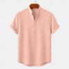Men's Linen Shirts Short Sleeve Button Up Neck Stand Collar Casual Summer Home Daily Shirts