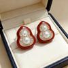 Elegant Chinese Micro-Inlaid Red Gourd Pearl Earrings for Women - Unique, High-End Jewelry