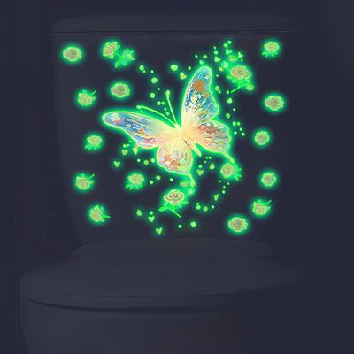 1/2 Stück Leuchtender Schmetterling Toilettenaufkleber, Kreativer Selbstklebender Wandaufkleber Für Badezimmer, Wasserdichte Leuchtende Dekoration