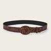Retro Flower Fashion Pattern Oval Buckle Decoration Women Wide Belt For Daily