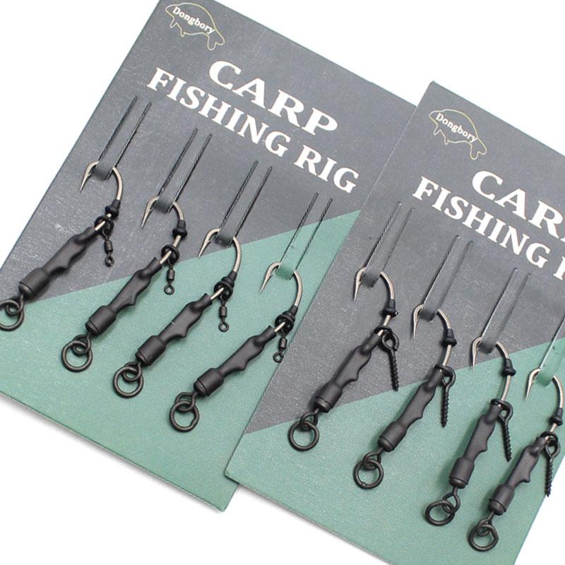 4pcs Ronnies Rigs With Bait Screw/Ring Swivel Strong Curve Shank Fishing Hook Ready Made Rig For Carp Fishing Accessories Tackle