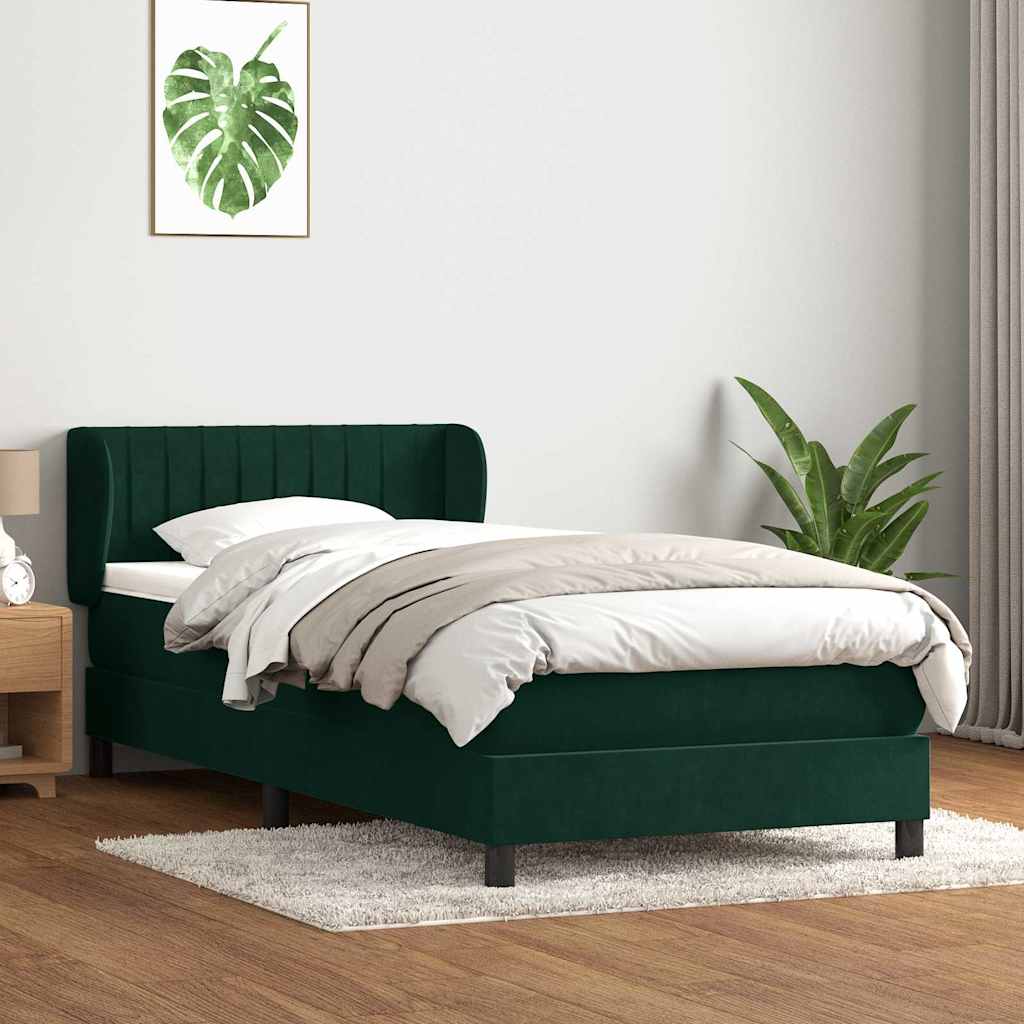 Box Spring Bed with Mattress Dark Green 80 x 220 cm Velvet