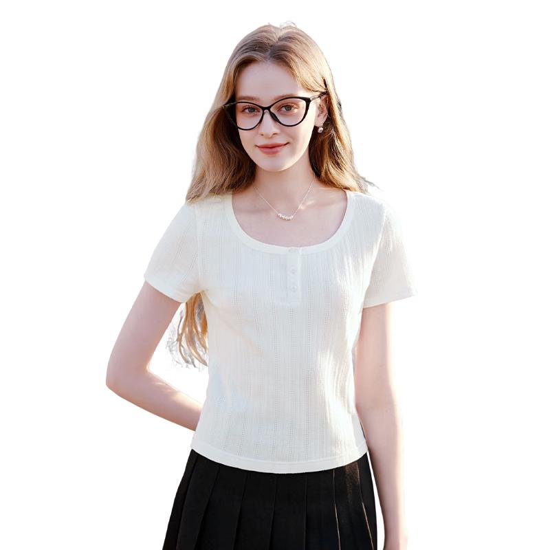 Women s Sweet Square Neck Short Sleeve T-shirt S