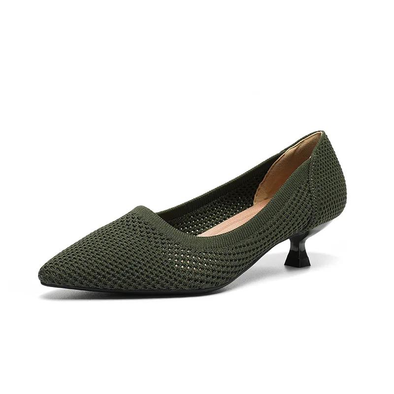 Damen Schuhe mit niedrigem Absatz Pumps Damenschuhe mit spitzer Zehenpartie weiche Sohlen Gestrickte mittelhohe Absätze Einzelne Schuhe für Damen kleiner Absatz